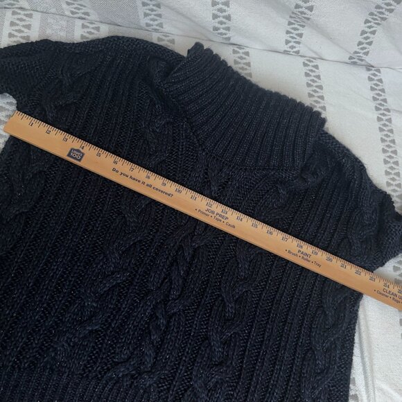 Jennifer Lopez Sweater Navy Cabin Core Cable Knit Cowl Neck Oversized Cozy Warm - Picture 9 of 9
